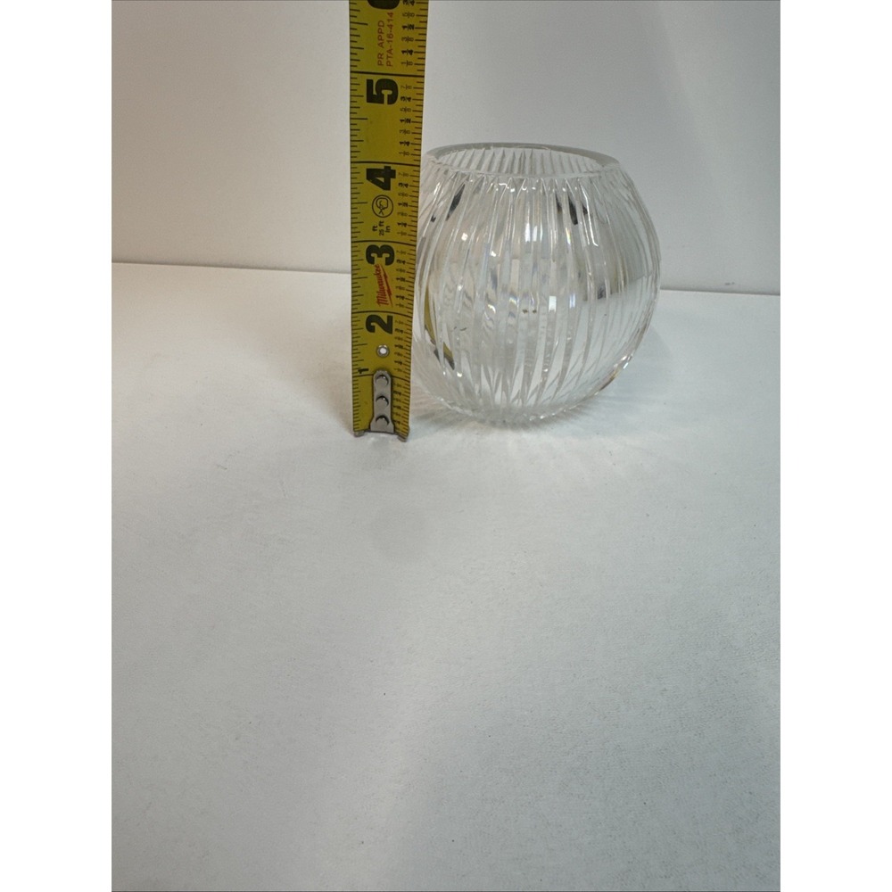 Wheel-cut crystal vertical lines votive candle holder bowl 4 1/2" wide x 4" tall